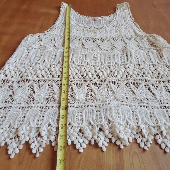 Soho Lady Y2K Crochet Tank Top Plus Size Cream Boho Butterflies Floral Festival - Picture 10 of 11